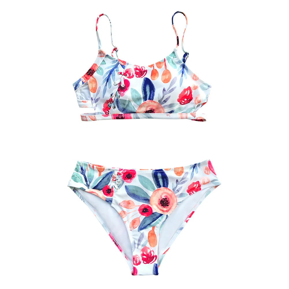 CUPSHE Watercolor Floral Cutout High-Waisted Bikini Sets Sexy Swimsuit Two Pieces Swimwear Women Beach Bathing Suits