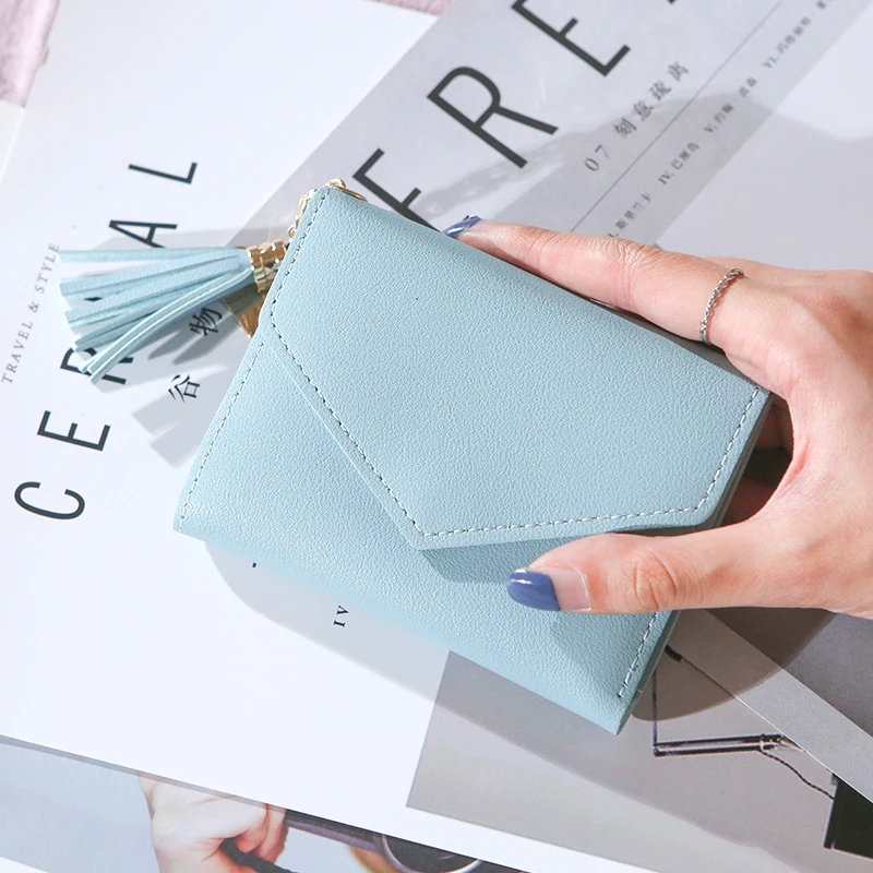 

Top Fashion Tassel Women Wallet Slim Credit Cards Small Luxury Brand Leather Short Womens Wallets and Purses Carteira Feminina