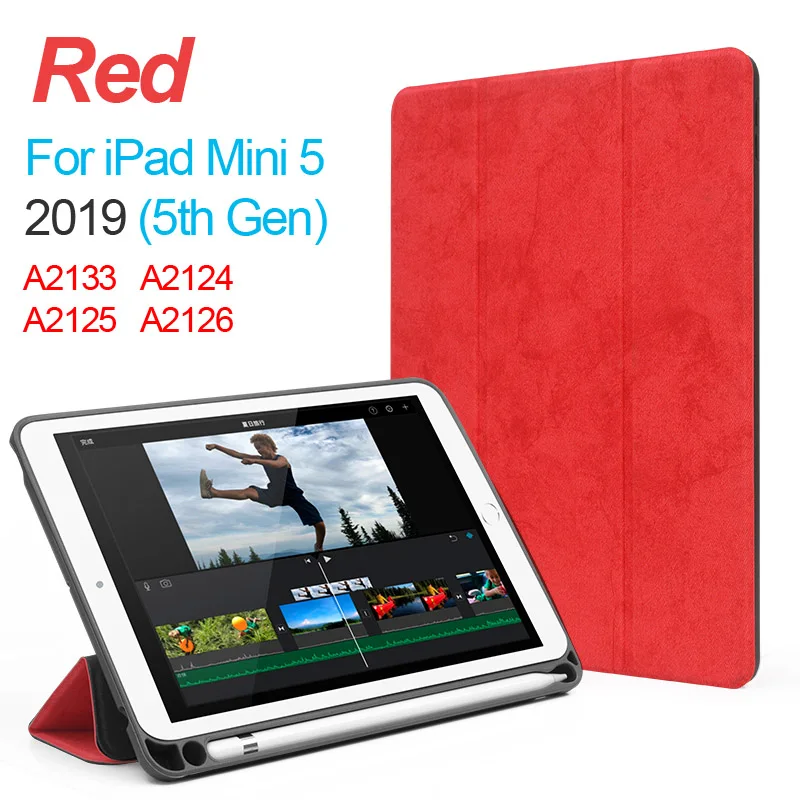 Red iPad mini 5 Смарт-чехол для iPad 10,2 дюймов,, 7 поколения, iPad mini 5, Автоматический Режим сна/пробуждения, со слотом для ручки, чехол-подставка для iPad Air 3,, 10,5, Funda - Цвет: Red iPad mini 5