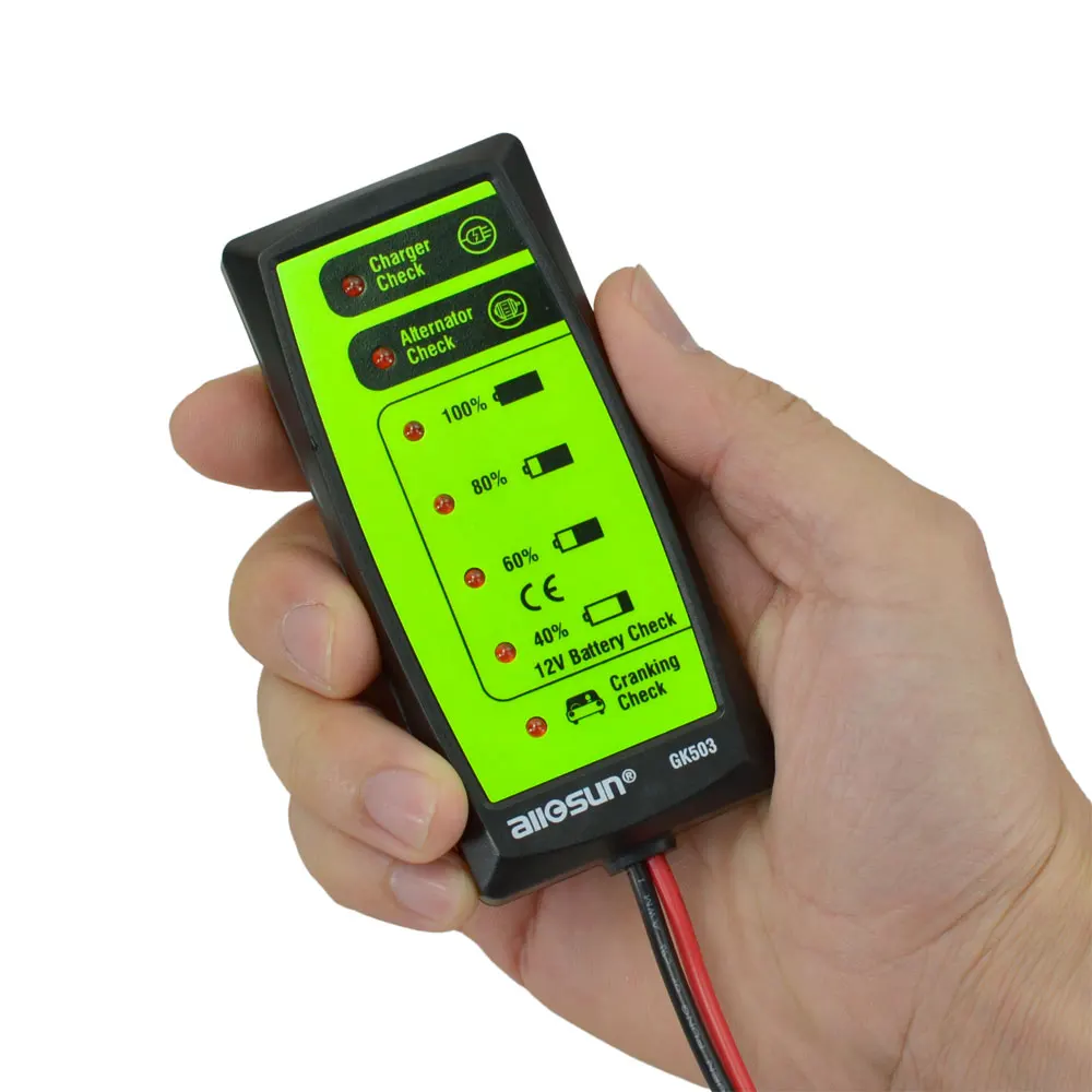 Mini 12V Automotive/ Car Battery Tester Charger/ Alternator/ Cranking Check with 6-LED Display Easy to Use All-sun GK503