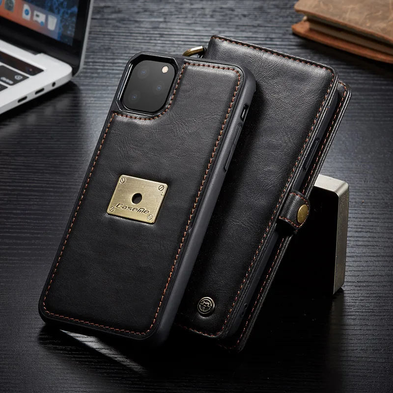 CaseMe роскошный для Iphone 6S 7 8 Plus X XS XR из натуральной кожи многофункциональный флип чехол-портмоне для карточек для Iphone 11 Pro Max сумка для телефона - Цвет: Черный