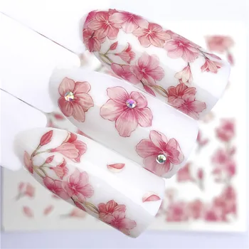 

Nail sticker art decoration pink flower rose nails slider adhesive design Water decals manicure lacquer accessoires foil polish