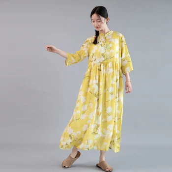 

Chinese style stand collar floral design spring and summer elegant women one piece dress