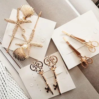 

1 Pcs Fashion Creative Starfish Scissors Shape Women Lady Girls Hair Clip Delicate Pearl Hair Pin Hair Barrette Hair Accessories