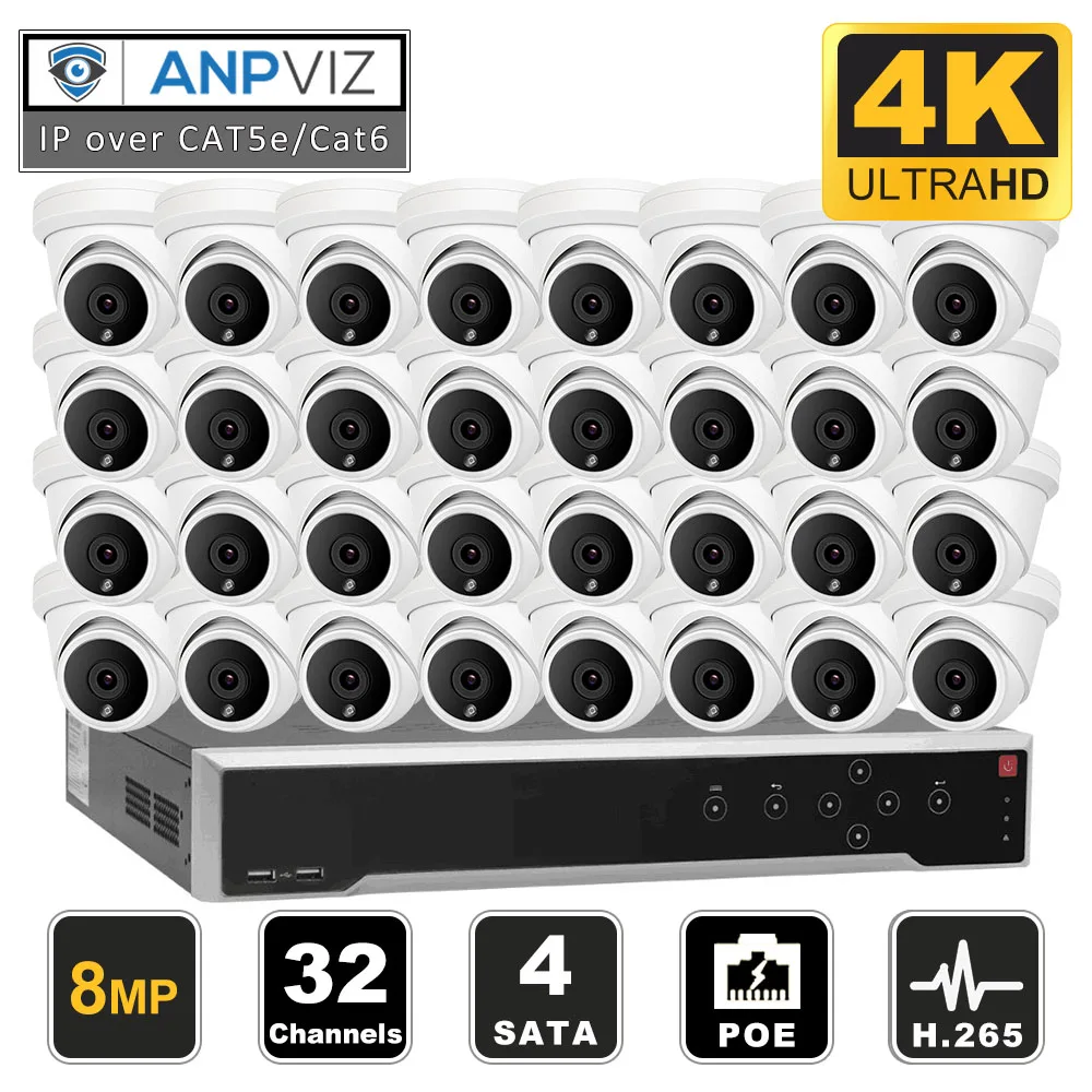 

Hikvision OEM 32CH 4K NVR 8MP Dome POE IP Camera 16/20/32PCS Outdoor Security Camera NVR Kits ONVIF H.265 Plug & Play