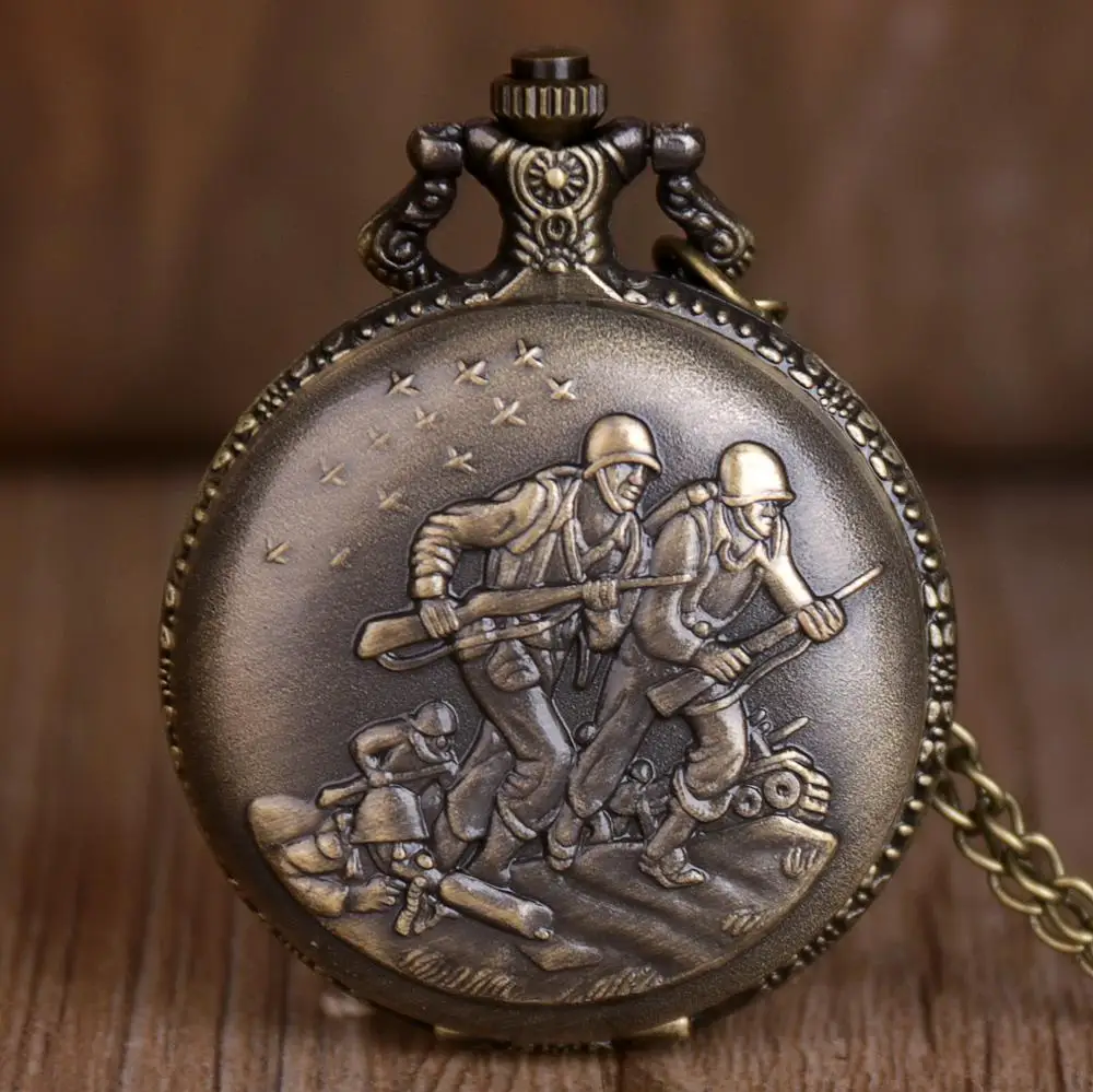 New Creatitive Bronze Quartz Pocket Watch Fighter War with Chain for Men Women Pendant necklace watches CF1075