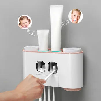 

Automatic Auto Squeezer Toothpaste Dispenser Cup Set Wall Hanging Box Toothpaste Storage Holders Racks Wall Mount