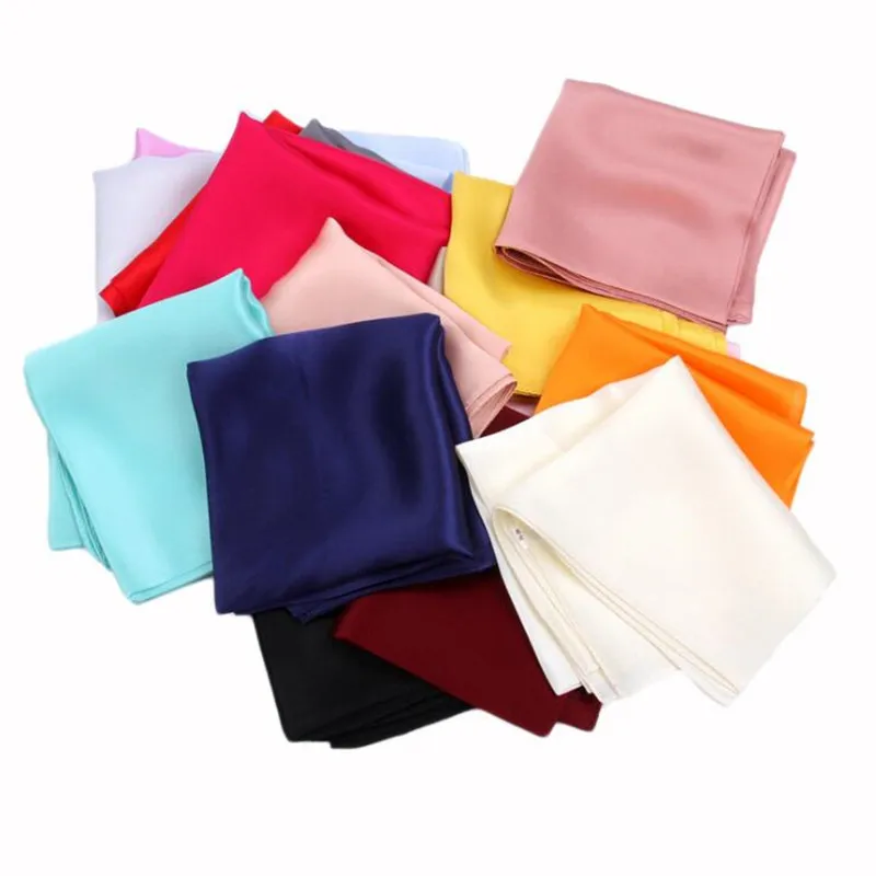 

POBING 100% Pure Silk Scarf For Ladies Solid Color Designer Square Scarves Small Head Handkerchief Wholesale Hijab Wraps 53x53CM