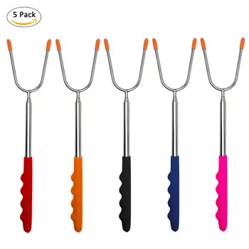 

5PCS Marshmallow Roasting Sticks 45 Inches Extra Long Extendable Stainless Steel Skewers Telescoping BBQ Forks for Outdoor Cook