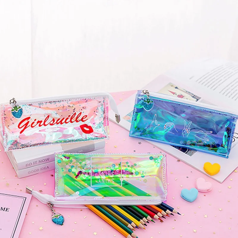 1Pcs Kawaii Pencil Case Cartoon laser Gift Estuches School Pencil Box Pencilcase School Supplies Stationery