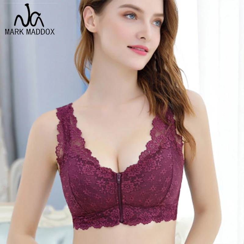 

2019NEW Sexy Lace Woman Underwear Vest Push Up Lingerie Comfortable Sleep Front Closure Zipper Bra Panty Set Plus Size Brassiere