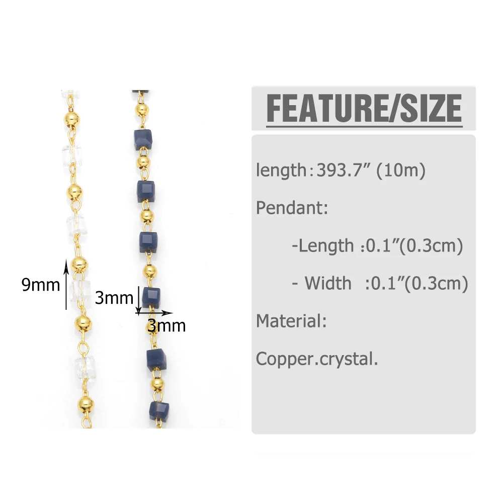 OCESRIO 10M Transparent Crystal Beaded Chain for Necklace Gold Plated Brass Bracelet DIY Components Jewelry Making cana054