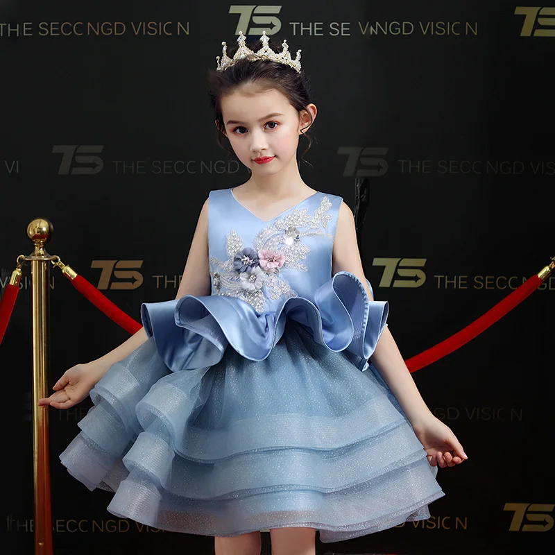 3D Flower Girls Party Dress Embroidered Formal Bridesmaid Wedding Girl Gown Christmas Princess Dresses Clothes Kids Vestido