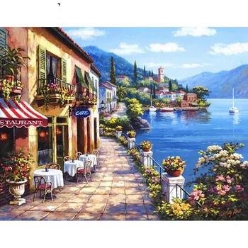 

Seaside Town Paintings By Numbers DIY Pictures Oil Coloring By Numbers Set Gift Drawing By Numbers Canvas Decor New Arrivals