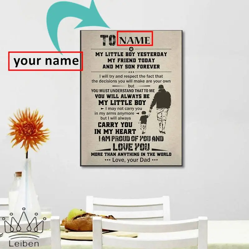 

Настенная Картина на холсте с именем отца сыну, ретро постер с надписью на заказ, украшение для дома, гостиной, сына, подарок на день рождения