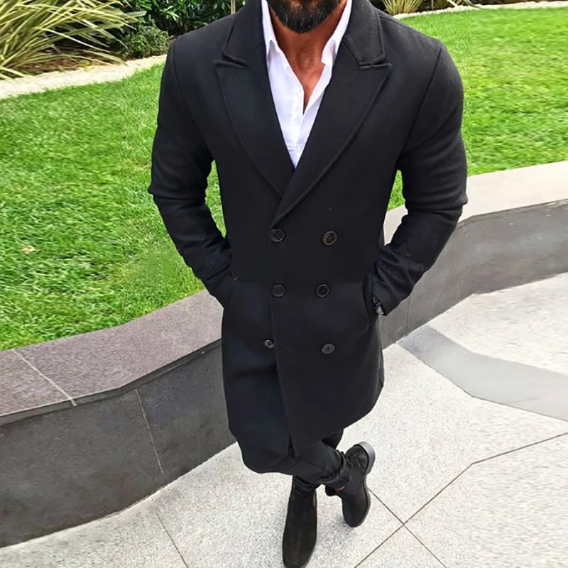 Men Winter Wool Coat Fashion Winter Warm Solid Color Long Trench Jacket Male Single Breasted Business Casual Overcoat Parka