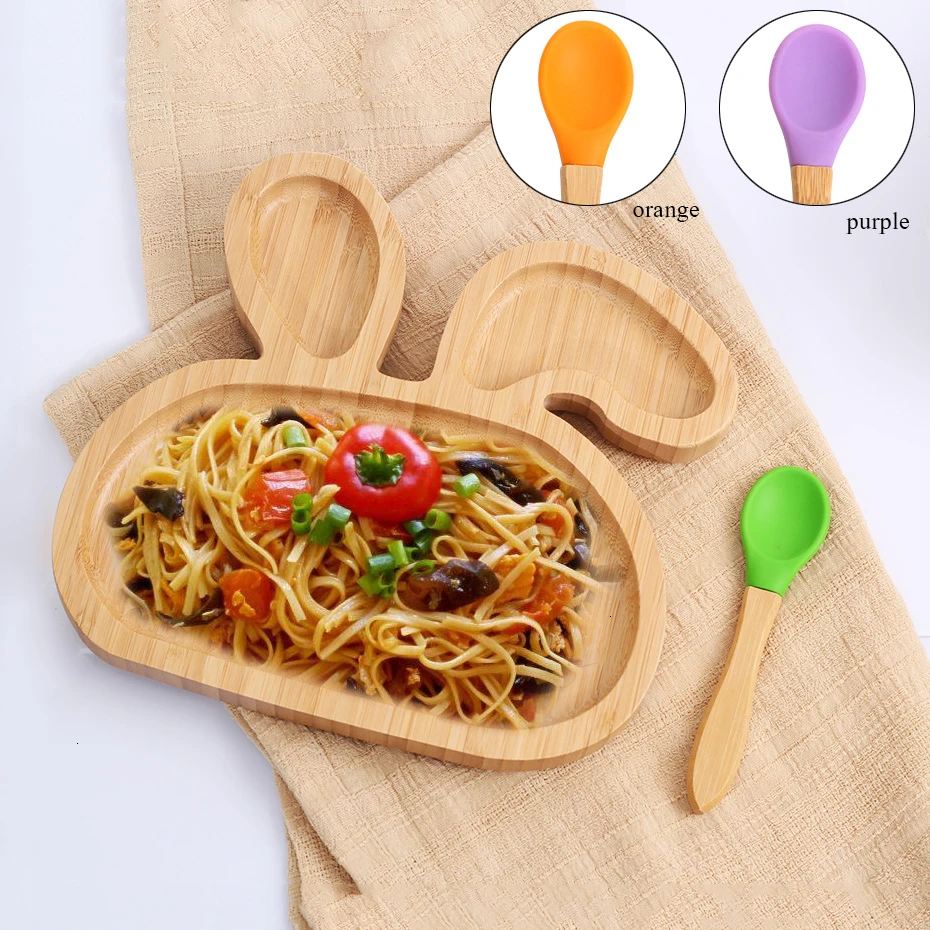 

Bamboo Plate Suction Cartoon Bowl Stay Put Food Grade Silicone Children Feeding Tableware Dishes Baby Bowl Spoon Dinnerware Boy