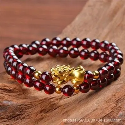 2020 Two circles of Garnet Bracelet and 6 mm Rose ferret bracelet with apple beads.