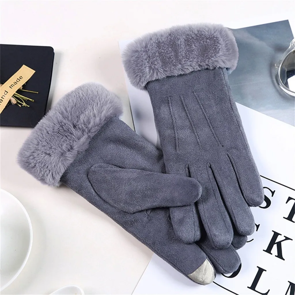 Женские Теплые Меховые бархатные перчатки, женские осенние и зимние ветрозащитные Роскошные перчатки, женские панк-перчатки для верховой езды