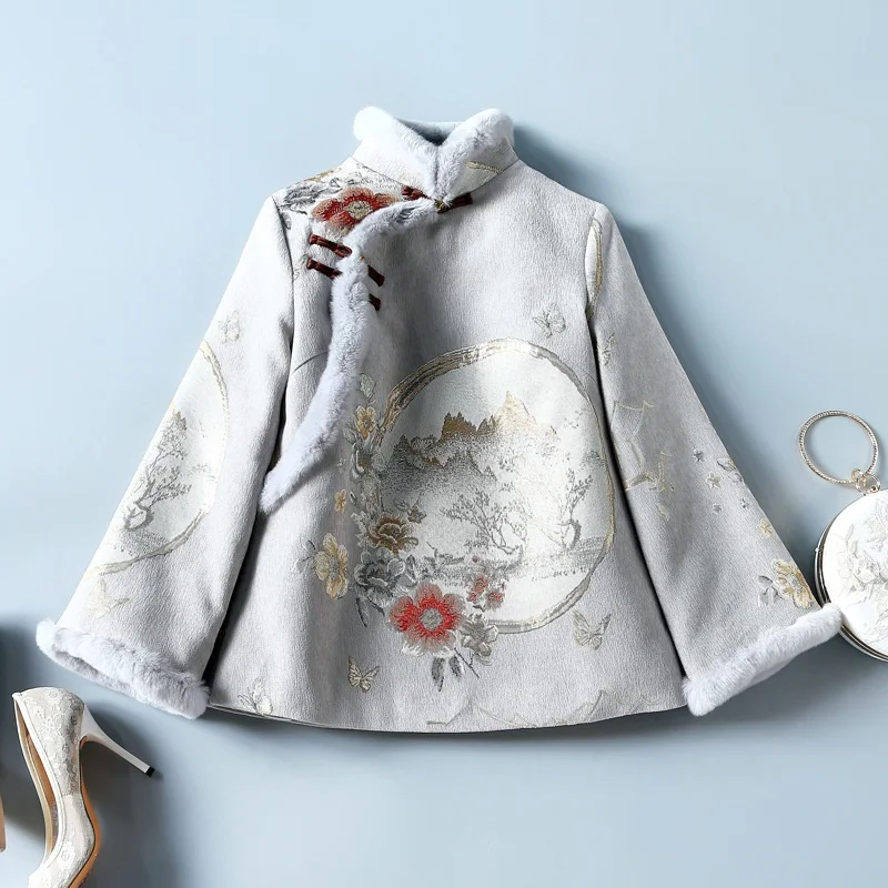 Ladies Chinese Tops New Winter Hanfu Women Coat Cheongsam Top Tang Suit New Year Chinese Style Clothing Women 12874