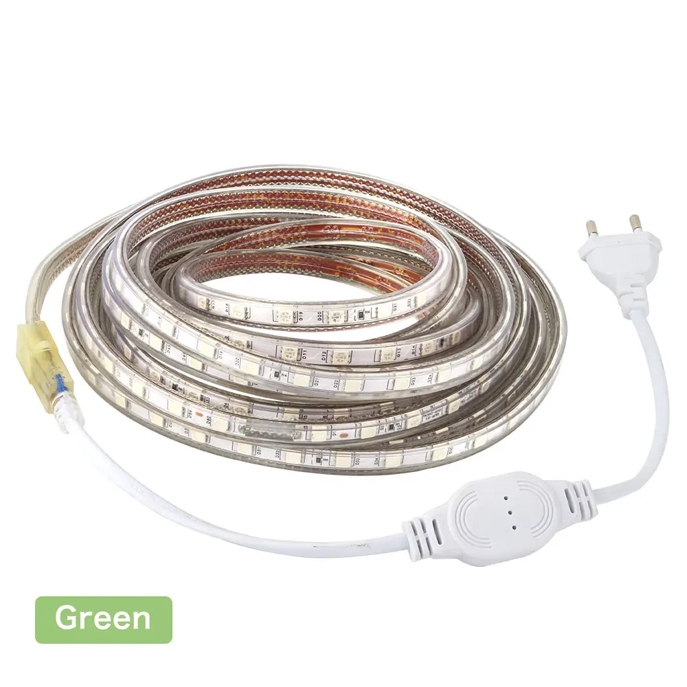 SMD 5050 Светодиодная лента гибкий светильник 60 светодиодный s/m Водонепроницаемый светодиодный светильник AC220V EU power Plug RGB/теплый белый/белый домашний Декор Светильник ing - Испускаемый цвет: Green