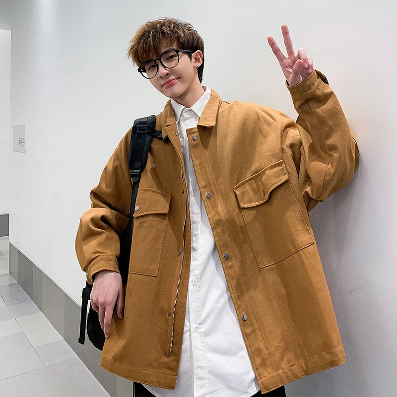 Black Friday Spring Jacket Men's Fashion Solid Color Casual Overalls Jacket Mens Streetwear Loose Hip Hop Bomber Jacket Men Outwear M-2XL