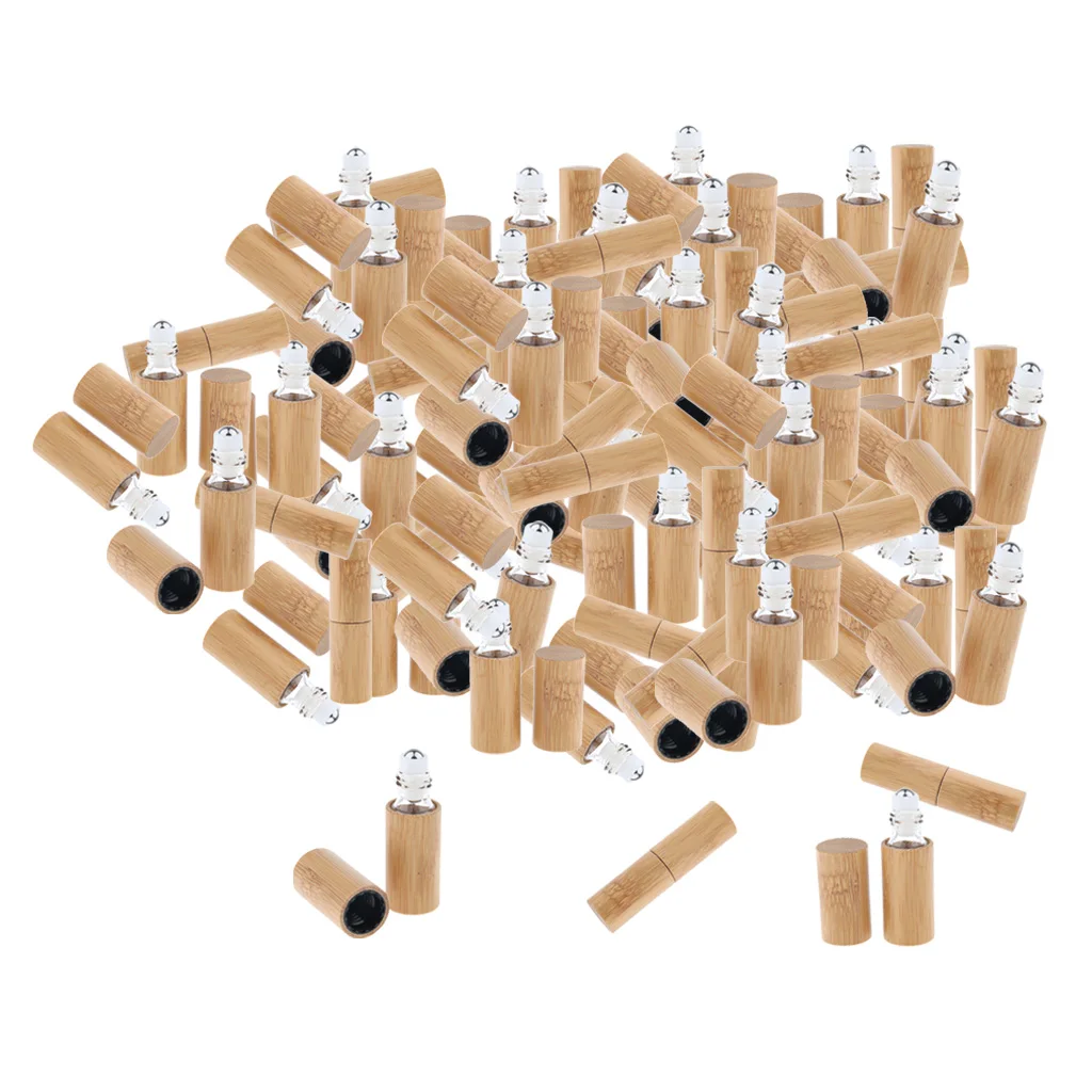 100 Pack Natural Bamboo Essential Oil Perfume Roll On Bottle Container Vials 5ml