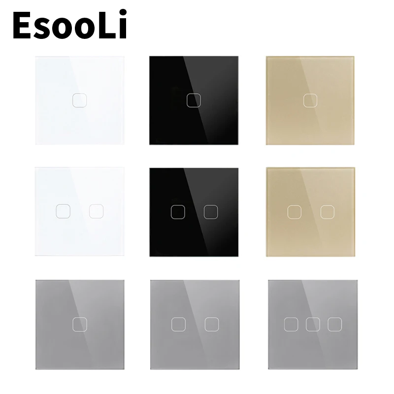 EsooLi Wall Touch Sensor Switch,EU/UK Standard Light Switch,Crystal Glass Switch Power,1/2/3 Gang 1 Way,AC220,Light Wall Touch afbeelding