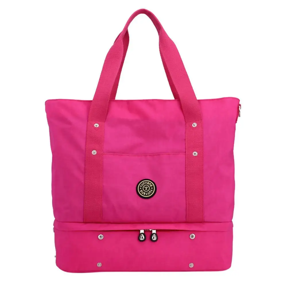 Hot Pink Большая вместительная спортивная сумка для спортзала, черная фиолетовая дорожная сумка, двойная сумка через плечо, сумки с верхней ручкой, сумки-шопперы для женщин/E - Цвет: Hot Pink
