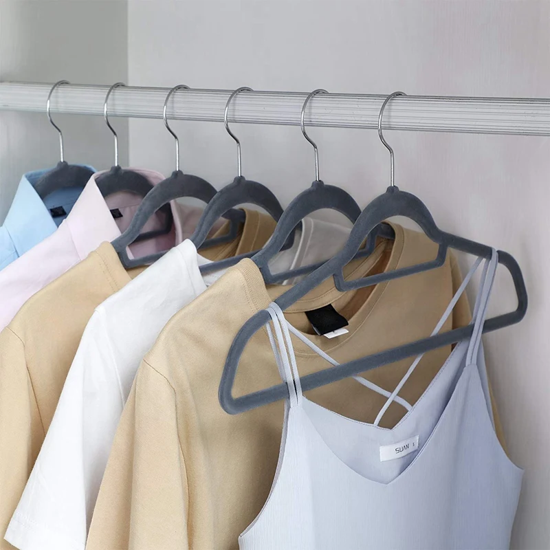 Flocking Hanger, 20 Pack, Ultra Thin Space Saving Non-Slip Coat Hangers with Tie Organizer, 360 Degree Swivel Hook
