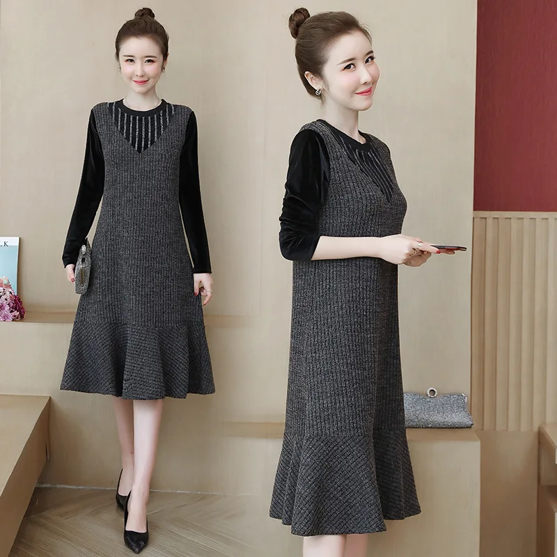 

2019 Autumn Large Size Dress Fat Mm New Style Korean-style Plus-sized Loose-Fit Belly Covering Slimming Dress