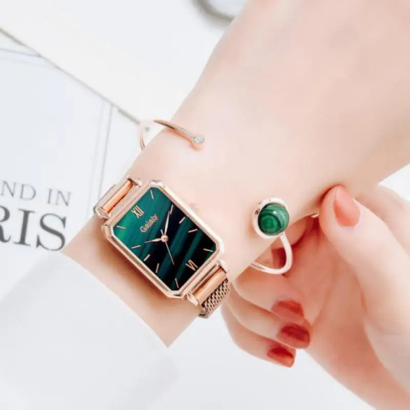 Ladies Quartz Watch 2021 Simple Fashion Luxury Rose Gold Stainless Steel Mesh Band Bracelet Set Qt83