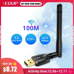Edup 100m de longa distância usb bluetooth 5.0 adaptador alto ganho para pc & desktop portátil bluetooth dongle edr transferência receptor sem fio