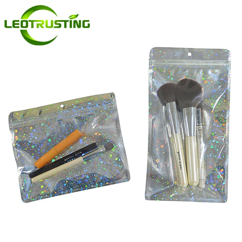 

100pcs Resealable Translucent Star Laser Zip Lock Packaging Bag Cosmetics Mask Socks Scarf Gloves Underwear Gifts Pouches Pocket