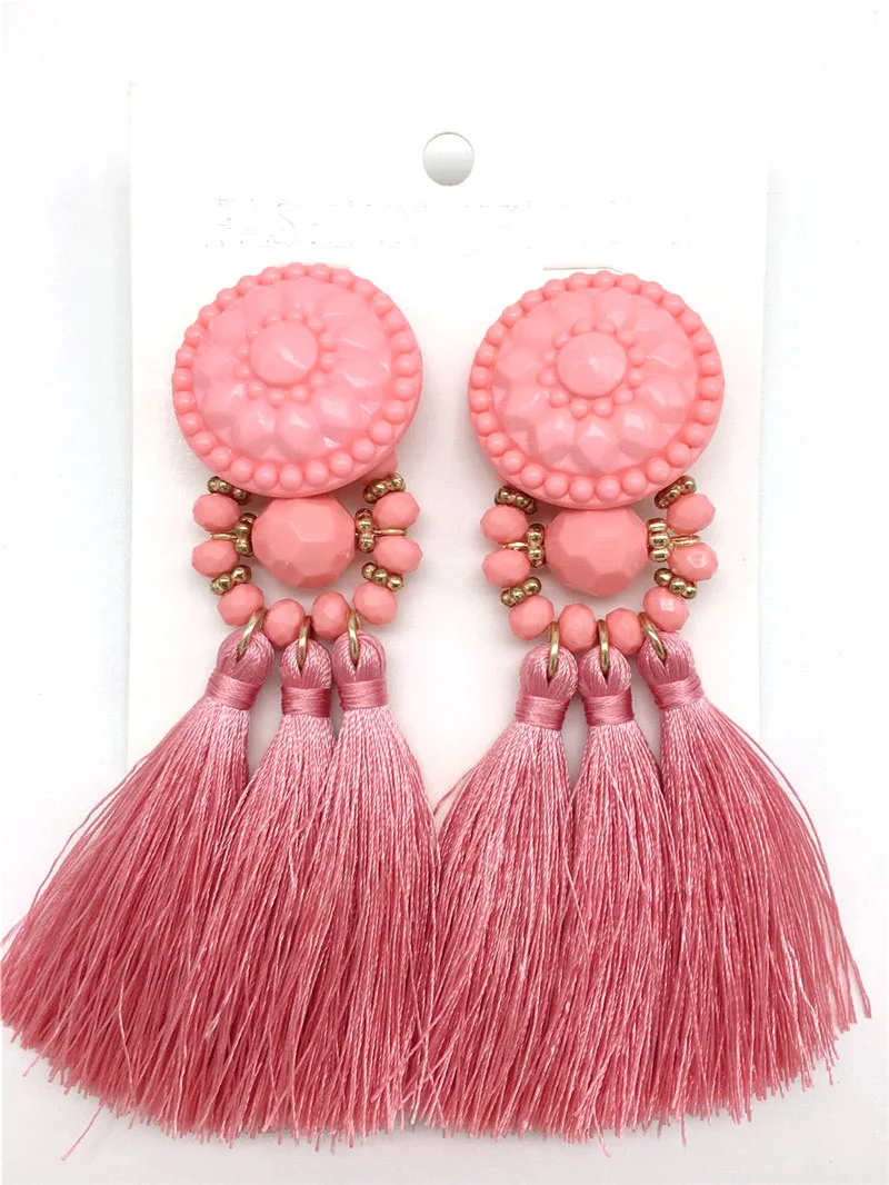 

2019 Fashion Ethnic Fringe Jewelry Bobohemian Romantic Round Tassel Drop Earrings Multi-color for Women Girls