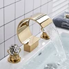 Shinesia Luxury Golden Bathroom Basin Faucet for Vessel Sink Crane Waterfall Hot and Cold Water Mixer Tap Dual Cristal Handle ► Photo 3/6