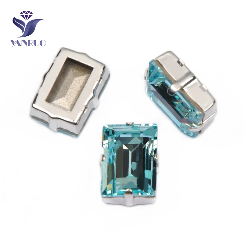 Aquamarine YANRUO, 4527, Ступенчатая огранка, кристаллы для шитья, Необычные камни, стразы, блестящие камни, заостренные сзади, стеклянные стразы, аксессуары для одежды - Цвет: Aquamarine
