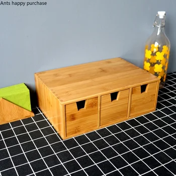 

Nordic Bamboo Wooden Three Grid Drawer Type Desktop Storage Box Dorm Room Sundries Finishing Box Office Wood Boxs Home Storage