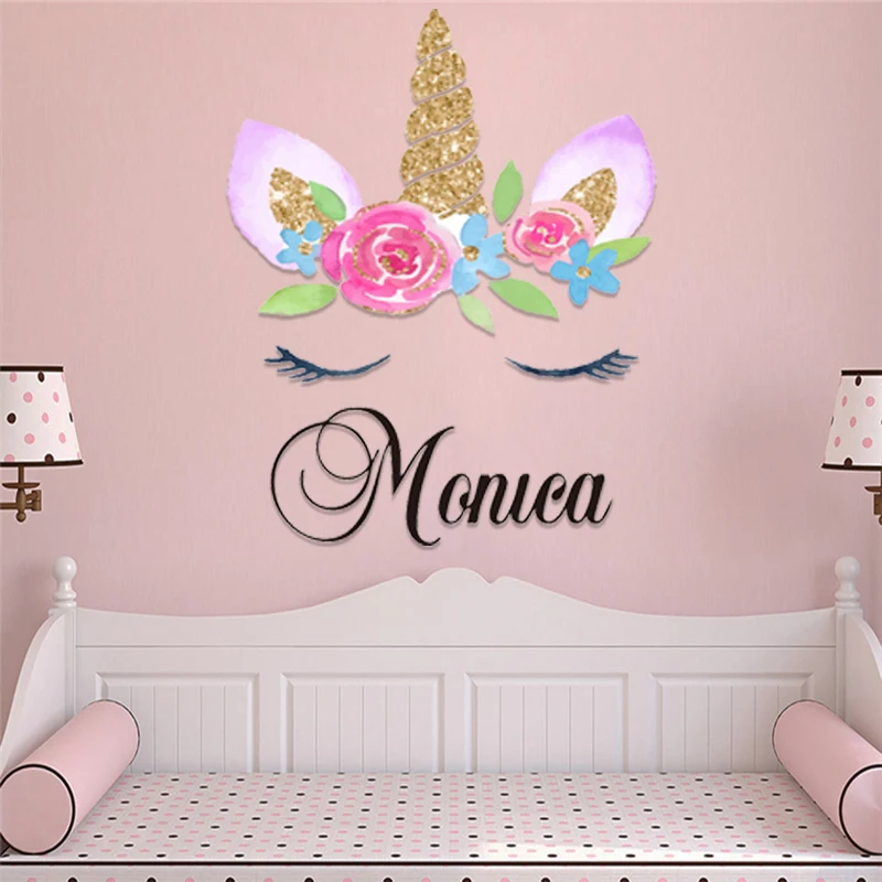 Pegatinas de pared coloridas personalizadas con el nombre de los niños, pegatinas para la habitación del chico con diseño moderno de dibujos animados de unicornios bonitos|Adhesivos para pared| - AliExpress