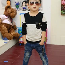 Новинка года; сезон весна-осень; стильная детская одежда для больших мальчиков; пальто из хлопка; черная и белая футболка с круглым вырезом; Базовая рубашка