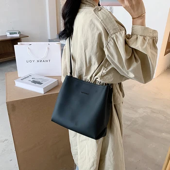 

Simple Shoulder Bag Lady Shopping Bag Casual Messenger Bag Big Bag Solid Color PU Handbag 2020