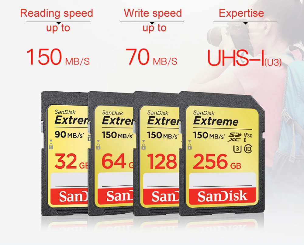 SanDisk ޸ ī ͽƮ SDXC UHS-I ī 32GB 64GB 128GB SD ī Class10 C10 U3 V30 UHS-I ÷ ī ī޶ SDXVE 150 ްƮ/