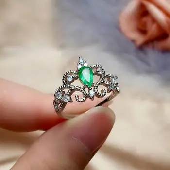 

shilovem 925 sterling silver real Natural Emerald Rings fine Jewelry women gift wedding open wholesale 4*6mm cj0406730agml