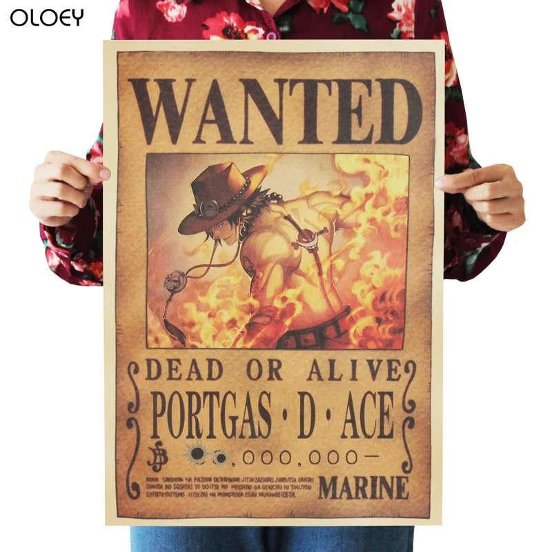 OLOEY классический мультфильм комиксов Плакат на крафт бумаге One Piece Эйс