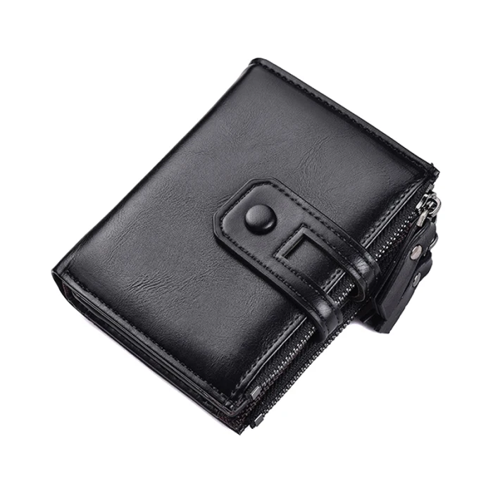 Men PU Leather Wallet Purse with Double Zipper Design for Bank Cards Money J9