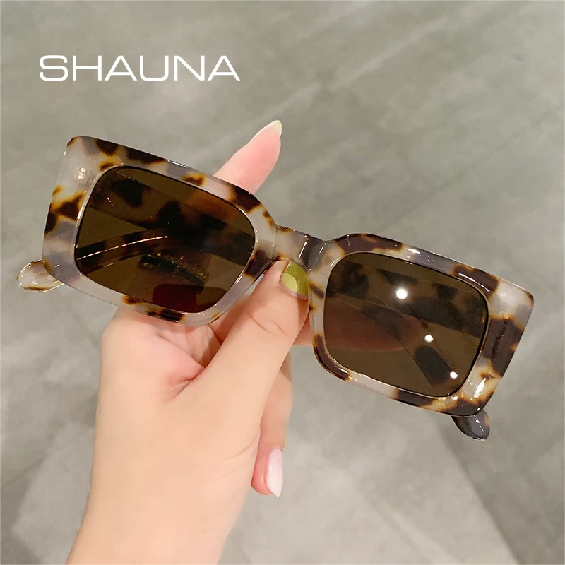 

SHAUNA Retro Small Rectangle Sunglasses Women Fashion Leopard Gradient Men Shades UV400 Trending Square Sun Glasses