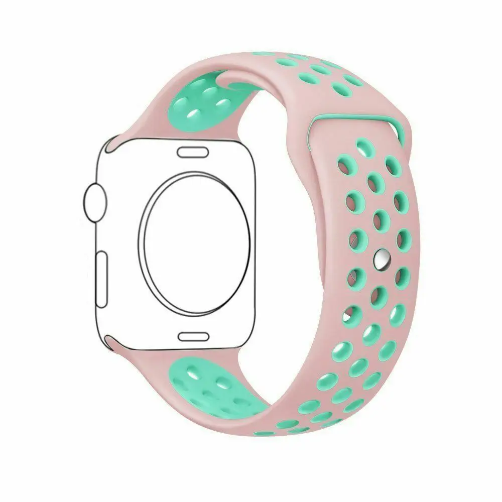 Дышащий силиконовый ремешок для часов для Apple Watch ремешок 5 4 3 2 1 38 мм 42 мм спортивный резиновый ремешок для часов Nike+ iwatch 40 мм 44 мм - Цвет ремешка: Pink green