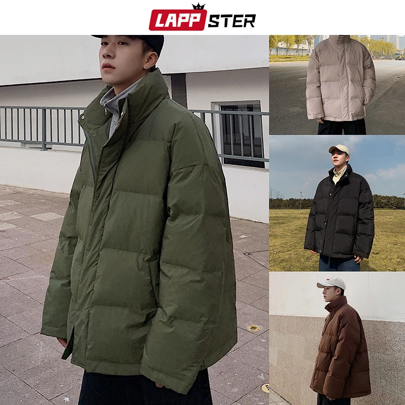 

LAPPSTER Men Colorful Bubble Coat Harajuku 2019 Winter Jacket Mens Black Jpanese Solid Fashions Puffer Jacket Parka Couple Coat