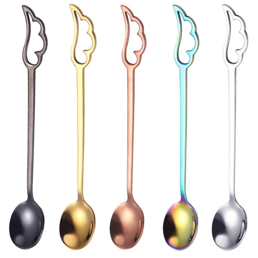 

New 304 Stainless Steel Feather Spoon Coffee Milk Stirring Teaspoon Ice Cream Dessert Spoons Cutlery Gift Spoon