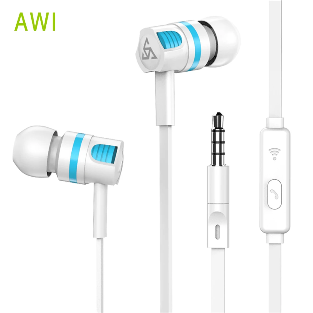 AWI T2A оригинальные басовые музыкальные наушники с микрофоном, высокий чистый звук, вкладыши, спортивные проводные наушники для MP3 MP4 плеера